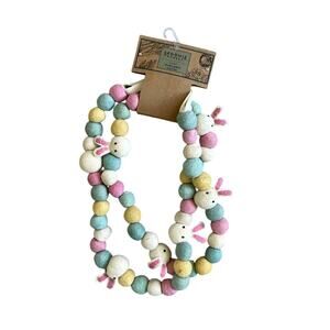 Begonia Market Felt Fabric Bunny & Pom Pom Easter Garland 6 ft Multicolor New